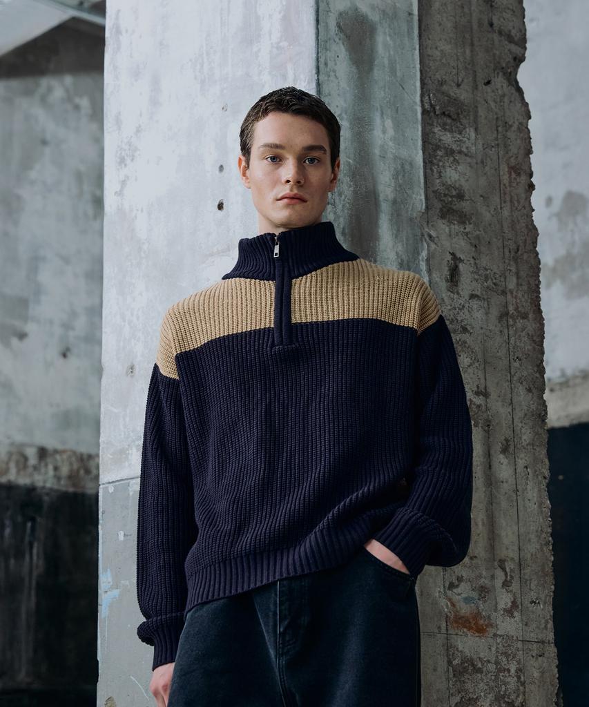 SPORTS ILLUSTRATED Block Half-Zip Knit (Navy)