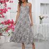 Leopard Print V-neck Backless Sexy Dress Women Summer Elegant A Line Party Club Long Dresses Women Casual Pleated Slim Fit Halter Female Dress 26265