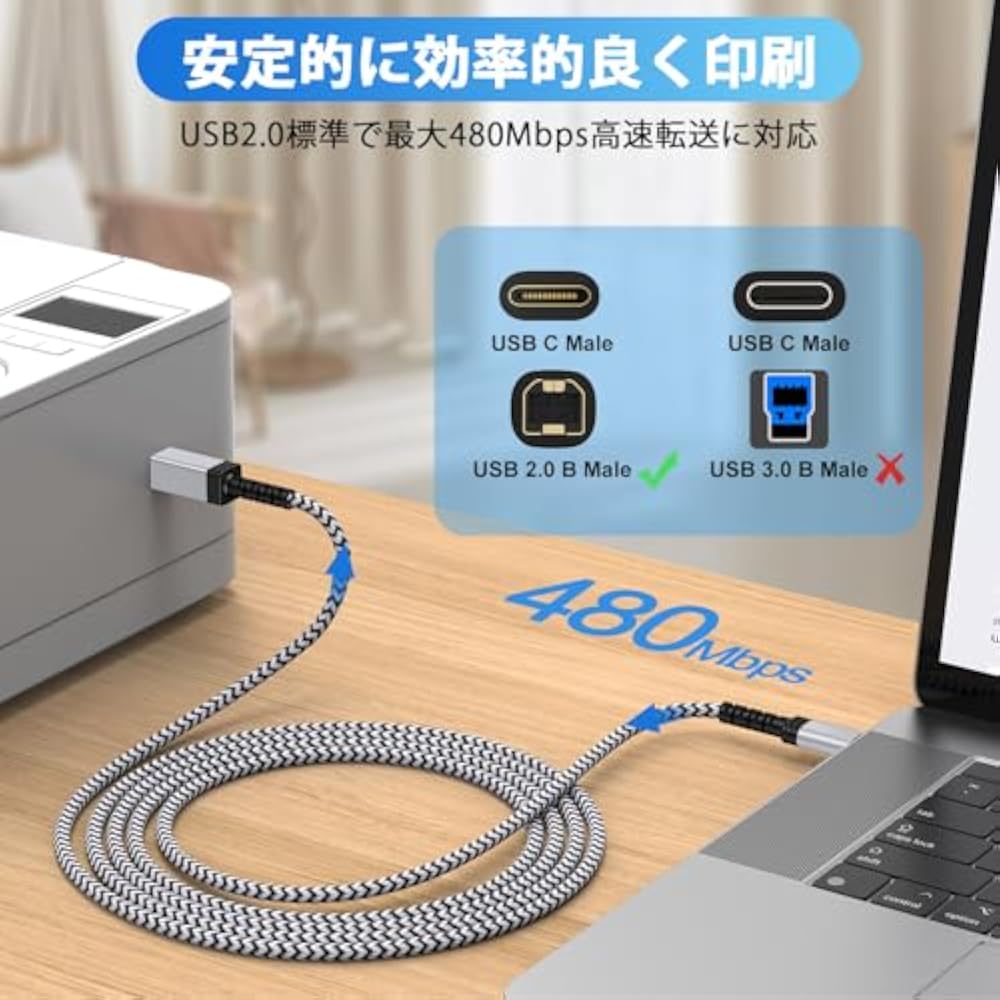 Кабель для принтера, 1,8 м, Type C (папа) на Type B (папа), USB 2.0, позолоченный разъем, USB для принтера...