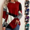 Spring Autumn Button Geometric Contrasting Long Sleeved Printed Loose T-shirt Women's Top