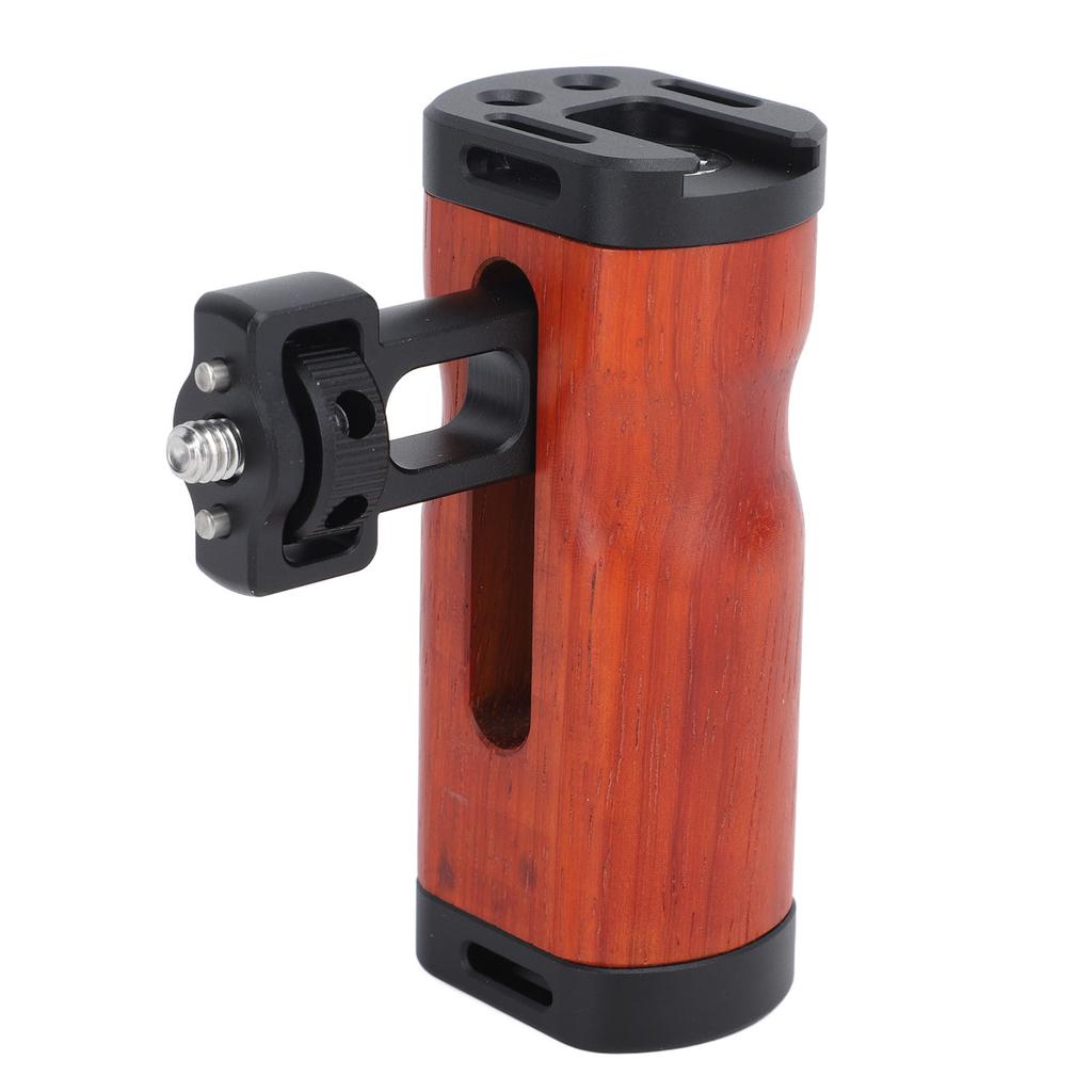 Universial Camera Cage Left Right Side Handle Side Wooden Handle Grip with Cold Shoe Mount 1 4 Inch Screw Hole for DSLR