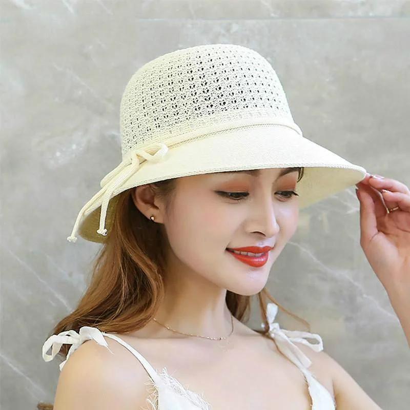 Hats for Women Summer Braided Beach Sun Hat Solid Color Sunshade Lady Sun Visor 6cm Brim Sunhat Travel Vacation