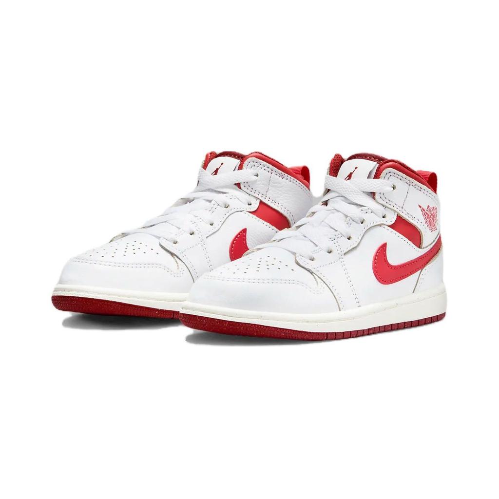 Air Jordan 1 Mid SE PS White Dune Red Детские кроссовки Lobster Sail Vachetta-Tan FJ3467-160
