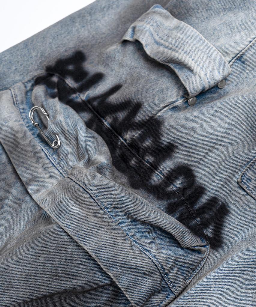 BLACKBLOND Vividi Graffiti Logo Dirty Wash Cargo Shorts (Vintage Blue)