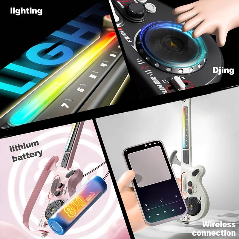 Dj Guitar With Lights Multi-Functional Electric Kids Musical Instrument String-Free Foldable Mobile Connection Kid Plaything Gifts