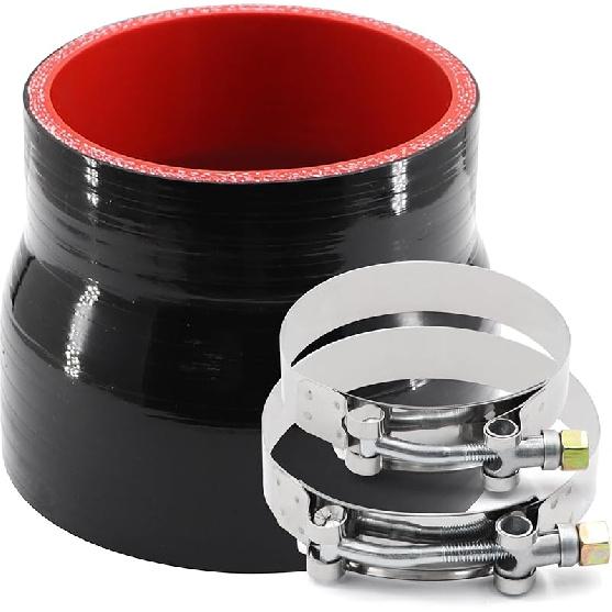 Прямой черный силиконовый редукционный соединитель от 3 до 4 дюймов с 2 Т-образными хомутами 4 слоя полиэстеровой арматуры Подходит для патрубка турбонаддува высокого уровня