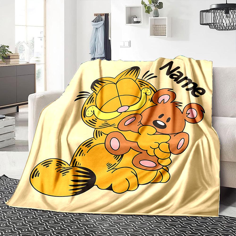 Custom Name Garfield'S Angry Moment Party Blanket For Couch Bed Plush Cozy Fuzzy Blanket Super Soft Warm Blankets For Fall And Winter 091675