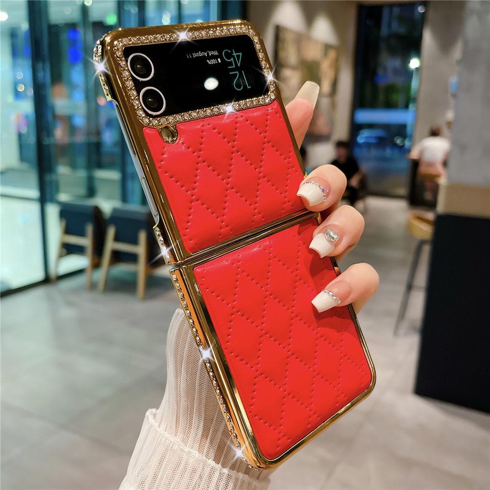 Роскошный чехол из кожи с бриллиантами и золотым покрытием для Samsung Z Flip 6 Flip 5 Flip 4 3 Противоударный чехол-книжка для телефона Coque
