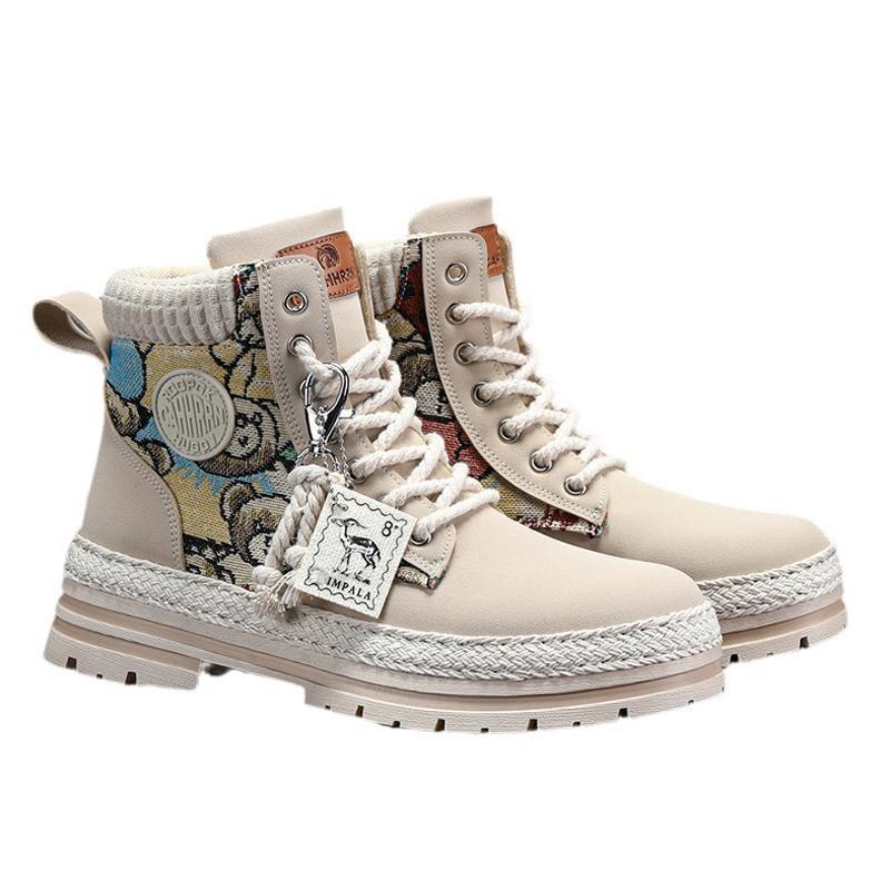 Ботинки Мартин мужские 2025 новая осень новые мужские ботинки на высокой платформе в стиле милитари персонализированные повседневные мужские туфли на соломенной подошве