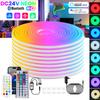 Wi-Fi Bluetooth RGB Неоновая светодиодная лента 5м 10м 20м 30м Свет 24В 24-клавишный 44-клавишный Пульт дистанционного управления EU US UK AU Комплект питания 60 светодиодов/м Водонепроницаемый