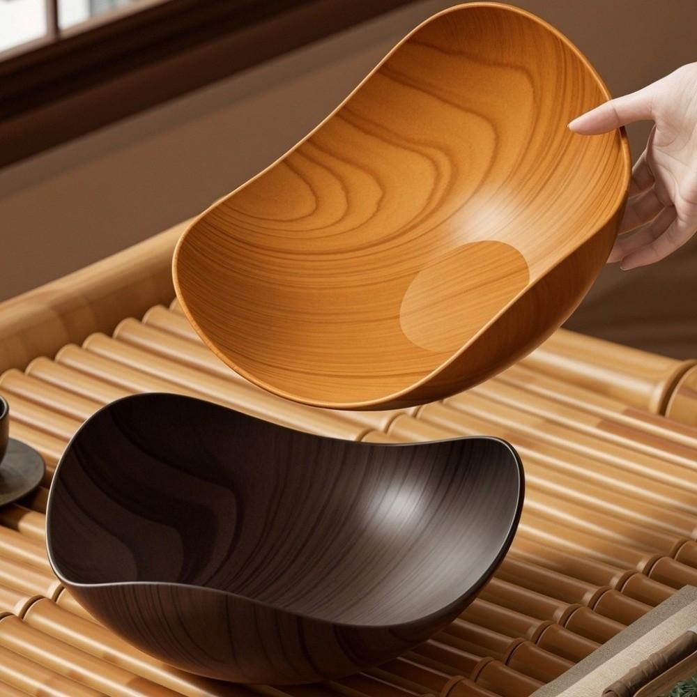 3pcs/set Plastic Imitation Wood Grain Fruit Tray Japanese Style Snack Plate Kitchen Storage