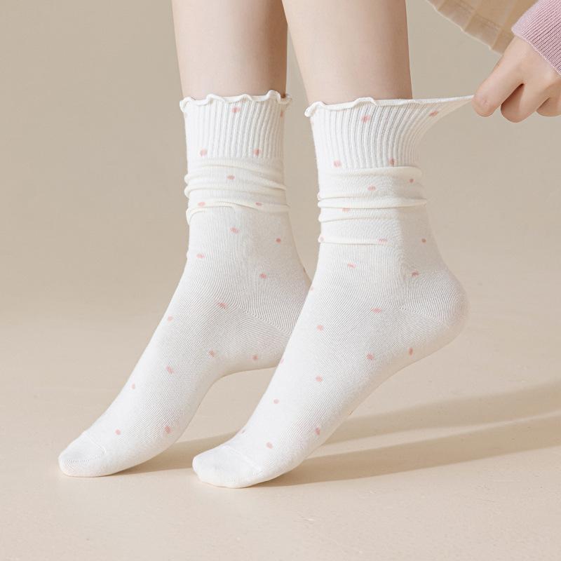 5/10 пар носков с фестончатым краем в форме ушей для женщин на весну-осень, в горошек, в стиле Instagram для девочек, милые носки до середины икры и носки-гольфы, впитывающие пот