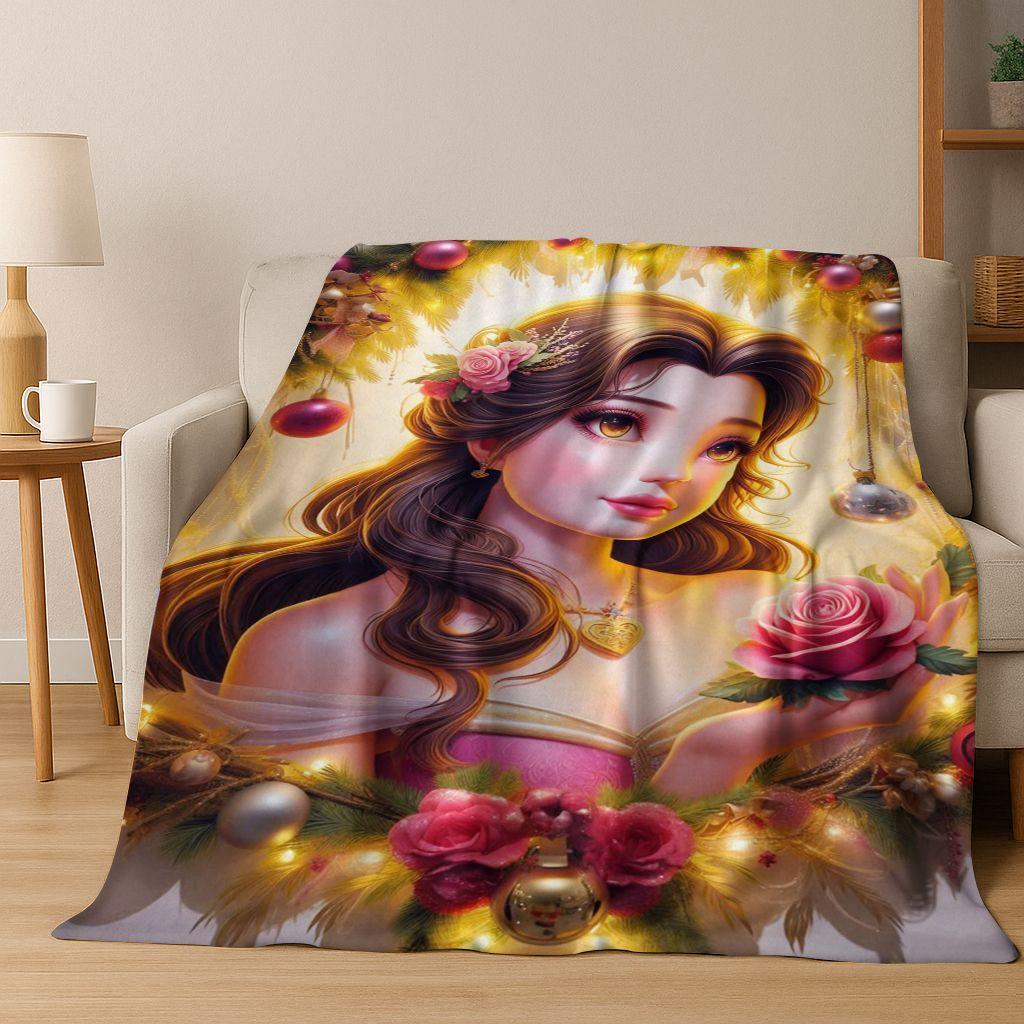 3D Beauty and The Beast Lovely Cartoon Flannel Blanket,Warm and Cozy Soft Throw Blanket for Home Bedroom Bed Sofa Cover Gift Kid
