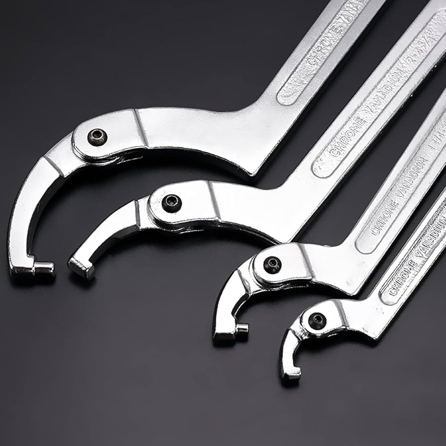 Adjustable Hook Wrench Pin Wrench Spanner Hand Tool for Bike Motorcycle Head Applicable C-Shaped (Square - Range 115-170mm)