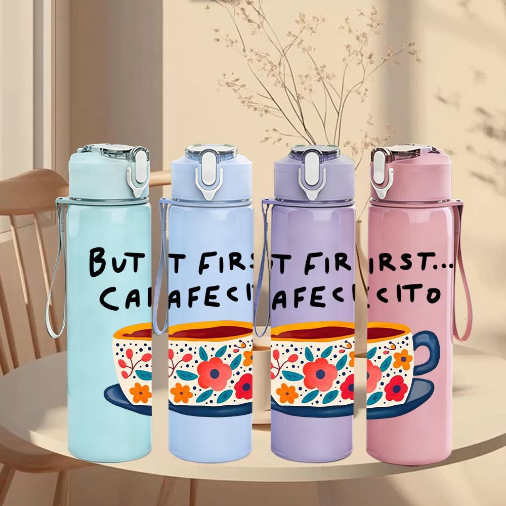 1PC Cafecito Floral Cup 750ml Color Plastic Sports Water Bottle Leakproof Flip Straw Lid Suitable for Sports Office Home Use