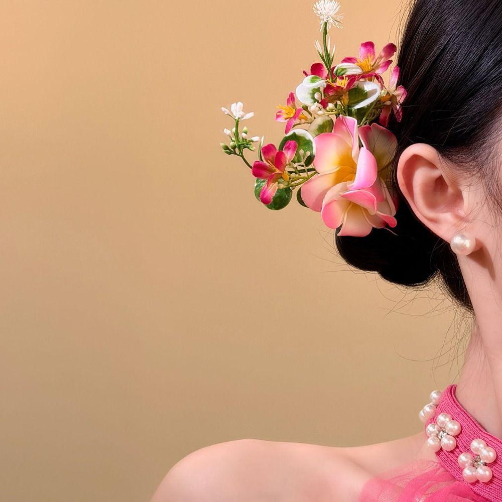 Side Clip Flowers Hair Claw Bohemian Artificial Floral Hair Clip Fashion Hair Comb Beach