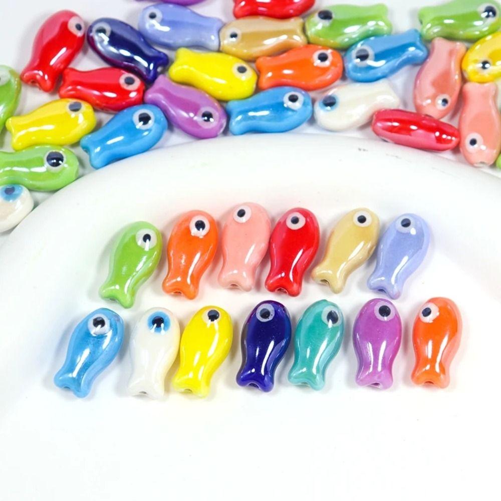 10Pcs Cartoon Design Small Fish Beads Ceramic Jewelry Making Material  Gift