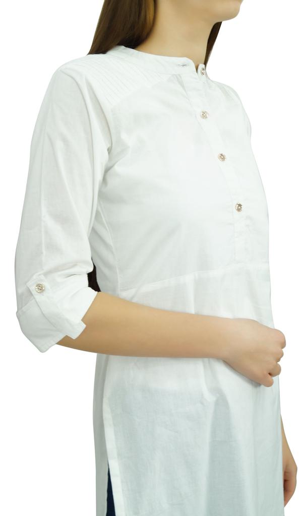 Phagun Cotton Plain Kurti Tunic Mandarin Collar Ethnic Casual Kurta Blouse