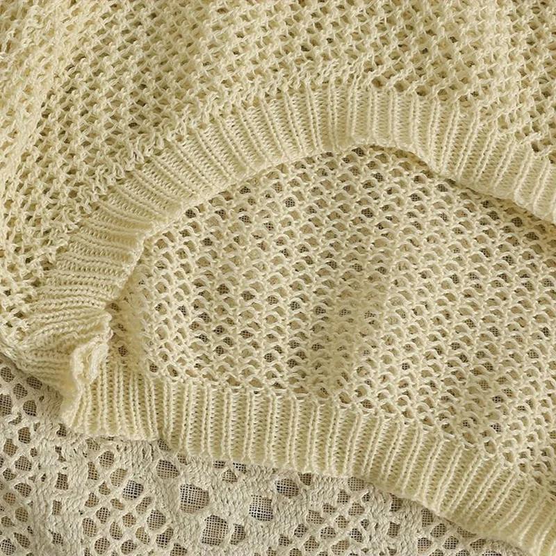 Полая тонкая рубашка с длинными рукавами, женская летняя и осенняя короткая трикотажная блузка с круглым вырезом