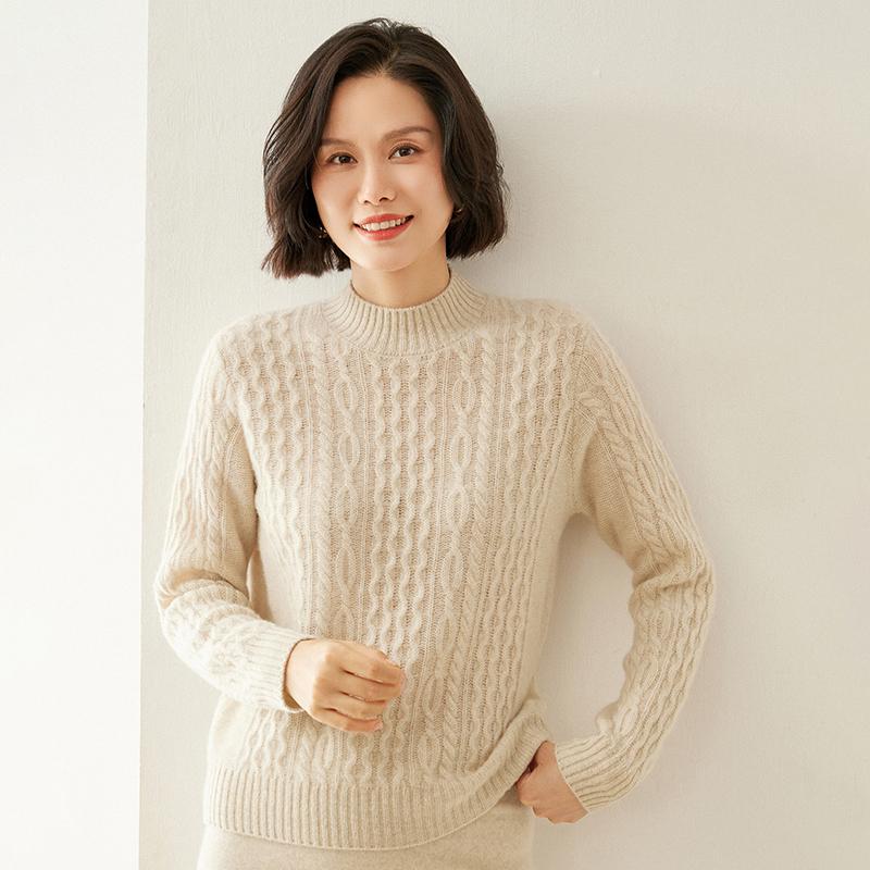 Women's Cashmere Sweater Qinghe Cashmere 100% Cashmere Autumn and Winter Cashmere Thickened Pullover Soft and Warm