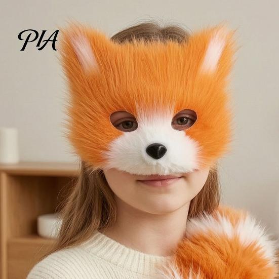 Halloween Beast Girl Outfit Plush Fox Cosplay Mask, Fluffy Tail, Costumes Props, Fuzzy Animation Lovers Gift Mask for Costume Party Anime Convention