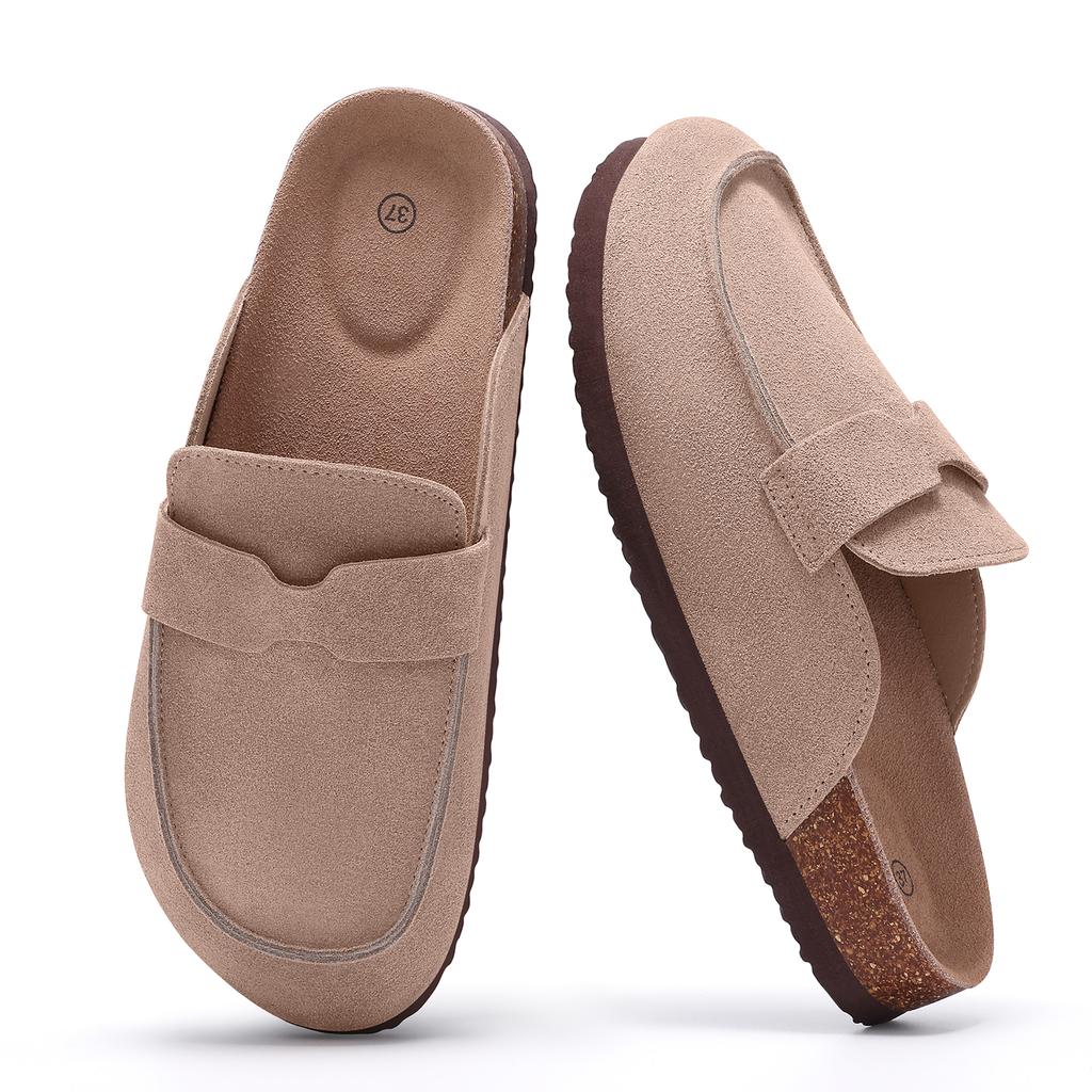 Fashion Smile Pop New Fashion Women's Suede Clogs With Back Strap Men's Leather Mules Cork Footbed Slip On Potato Shoes For Women & Men