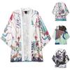 Men's Casual Loose Open Front 3/4 Sleeve Japanese Style Print Cover Up Cardigan