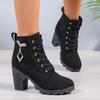 Women's Chunky Heeled Ankle Boots Metal Decoration High Heels Booties Woman Autumn Lace Up Platform Short Boots Plus Size