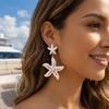Серьги-звезды из металла в пляжном стиле для женщин, серьги-подвески с цирконом, капающим маслом, ракушкой и жемчугом, летние holiday-аксессуары