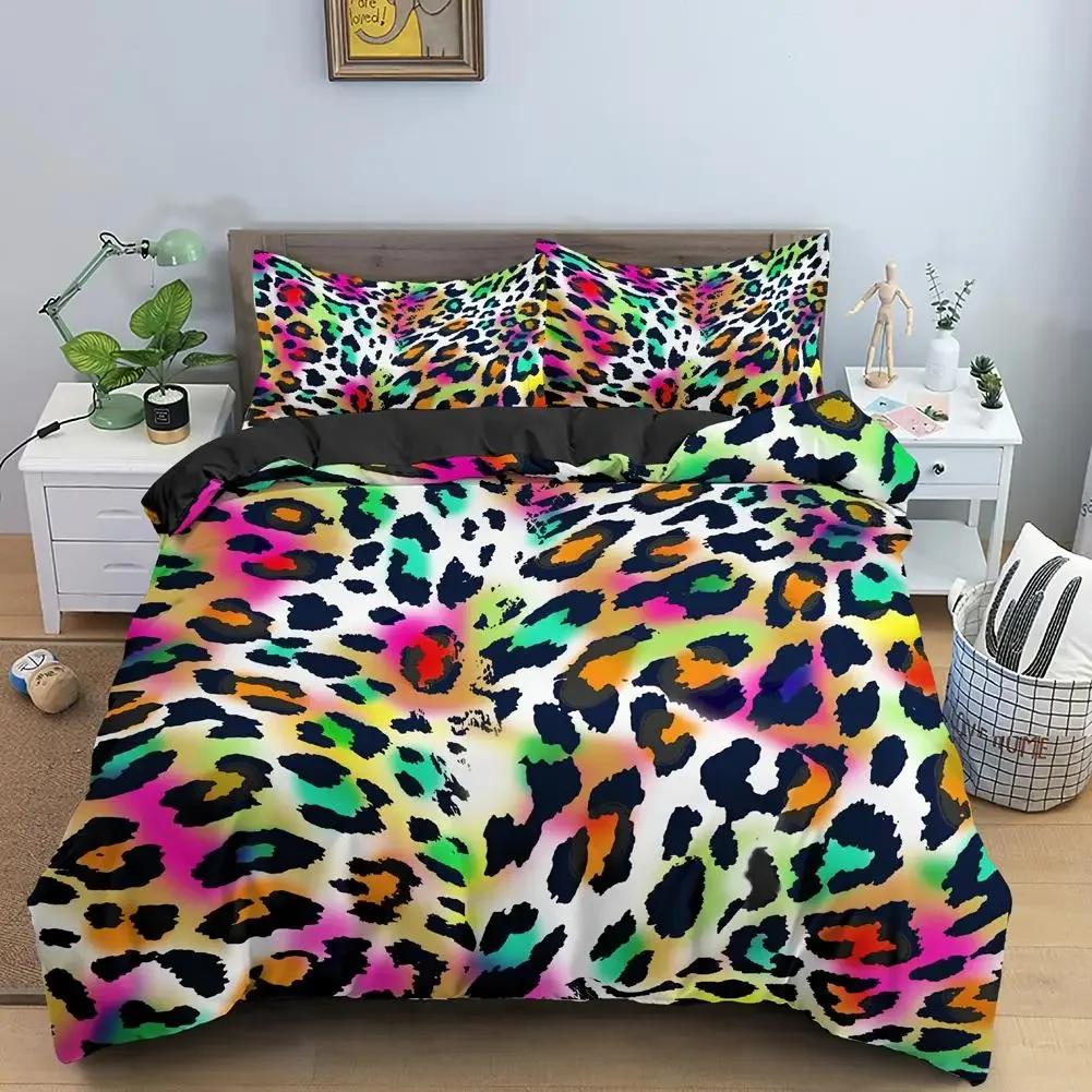 Комплект пододеяльников с леопардовым принтом, Радужный Леопардовый 3D принт, пододеяльник размера King Queen для детей, подарки для девочек, пододеяльник из полиэстера