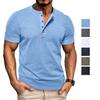 Men’s T-shirts Henley Collar Short Sleeves Cotton Polo Shirts Solid Color Casual Tops