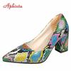 Fashion Aphixta 2025 Snake Prints 7cm Square Heels Pumps Women Shoes Crystal Pearl Sunflower Buckle Party Leisure Big Szie 35-46