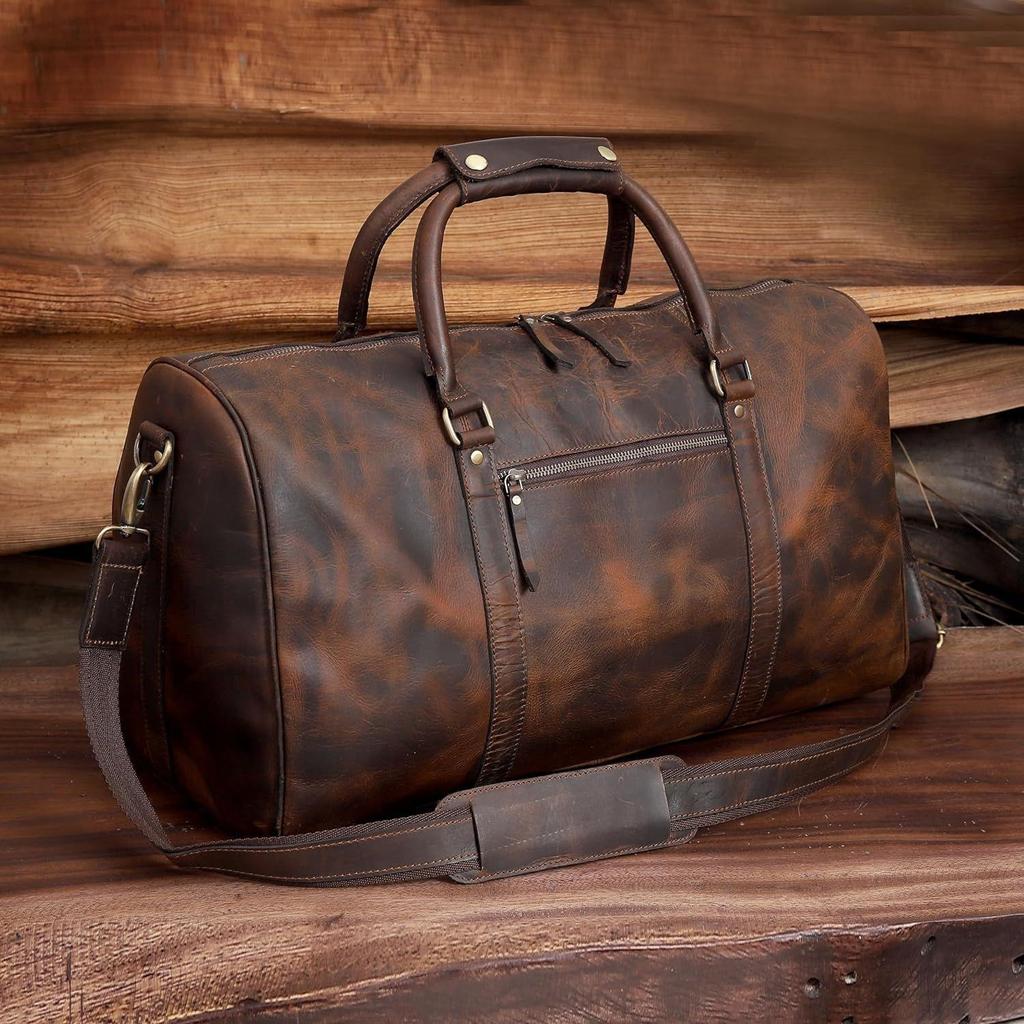 Кожаные спортивные сумки для мужчин, ручная кладь, мужская сумка для одежды для путешествий, бизнеса, кожаная дорожная сумка Weekender, коричневая