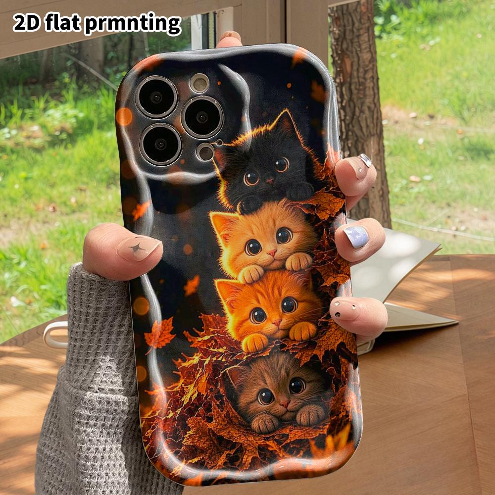 Чехол для телефона: 2D плоский, подходит для iPhone 18 17 16 15 14 13 12 Pro, защитный чехол, украшение для телефона, осенние котята, подарки на Хэллоуин и Рождество