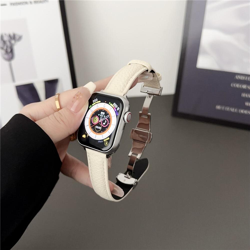 Кожаный ремешок с узором личи для Apple Watch Series Ultra 49 мм, часы с складной застежкой для iWatch 9, 8, 7, 6, 5, 4, 3, 2 se, 41 мм, 45 мм, 40 мм, 44 мм, 38, 42 мм, аксессуары