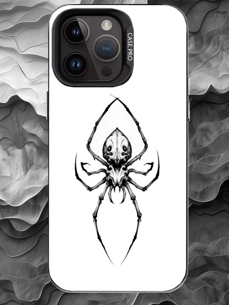 D-Dark Готический Чехол-Паук для Телефона iPhone 17 16 15 14 13 12 11 Pro Max Plus Серебристый Матовый Черный Чехол