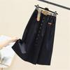 Cotton Midi Skirt With Belt Women Single -Breasted Large Pockets High Waist A -Line Skirt Autumn Summer Korean Fashion Long Skirt
