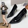 Модная обувь 9 см для женщин 2024, сексуальные туфли-лодочки на шпильке с острым носком, модные простые туфли для вечеринки, большие размеры до 43, черные каблуки