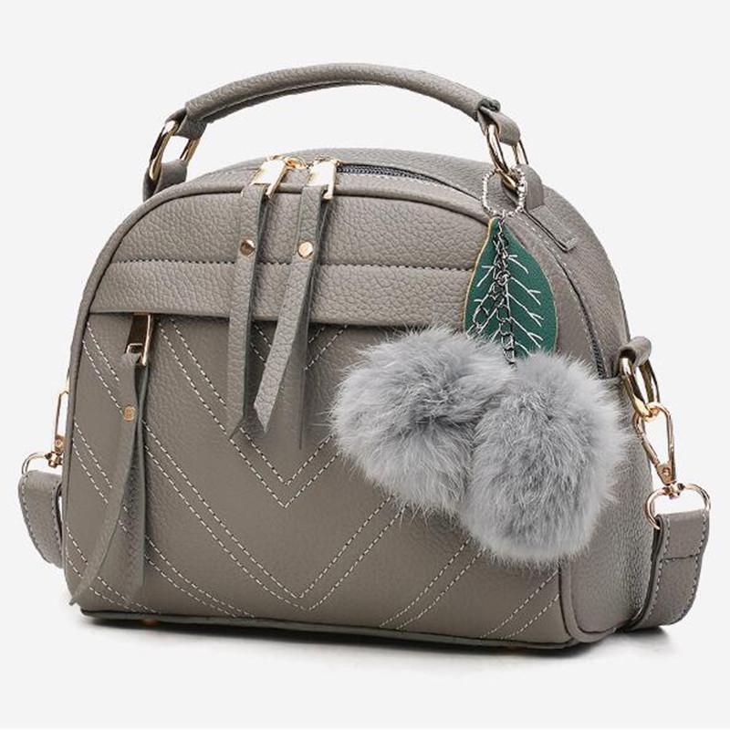 Женские маленькие сумки-мессенджеры из ПУ кожи с помпоном в виде листа, на плечо, кожаные сумки, сумка CLE
