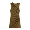 Kaslead New Arrival Women's Clothing Fashion Style Multi-Color Selection Pleated round Neck Short Sleeveless Dress 3067260
