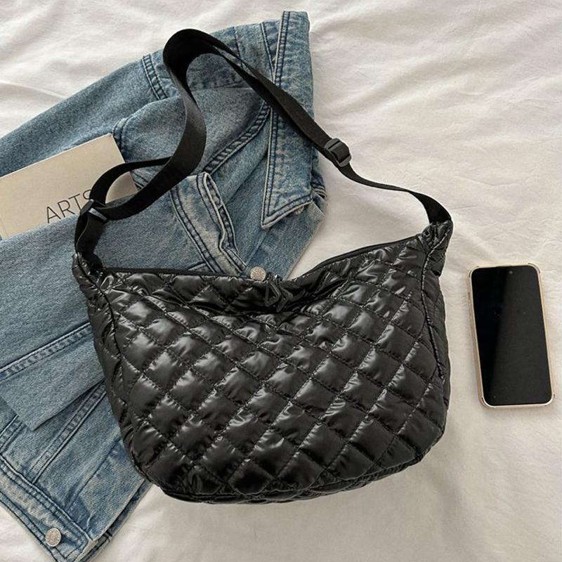 Space Cotton Shoulder Bag Fashion Hobo Crossbody Bags Lattice Pattern All-match Large Capacity Handbags for Women Commuting