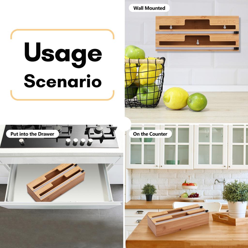 Диспенсер для обертывания 2 в 1 с резаком для пластиковой пленки, алюминиевая фольга, диспенсер для вощеной бумаги для кухни