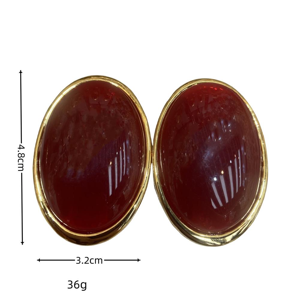 Серьги-гвоздики овальной формы с преувеличенным бордовым отливом, простые темпераментные модные серьги, женские ретро-серьги черного цвета на осень и зиму