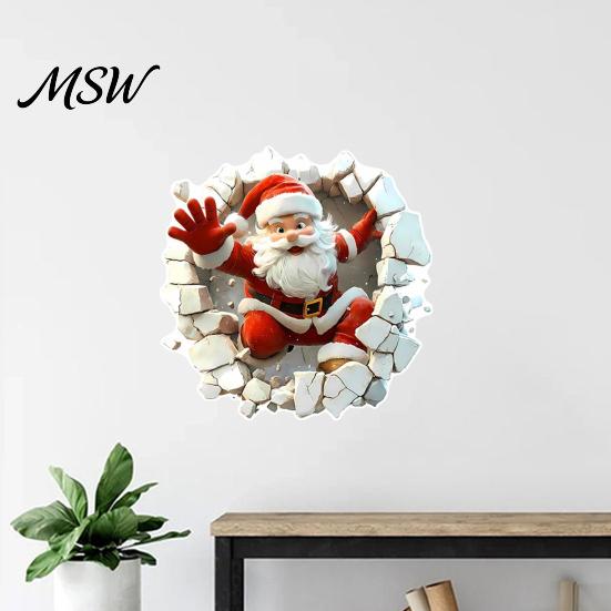 Decorative Holiday Stickers for Fridge 3D Santa Wall Sticker, Christmas Decal, Realistic Breaking Through The Atmosphere Decor Effect, Self-Adhesive