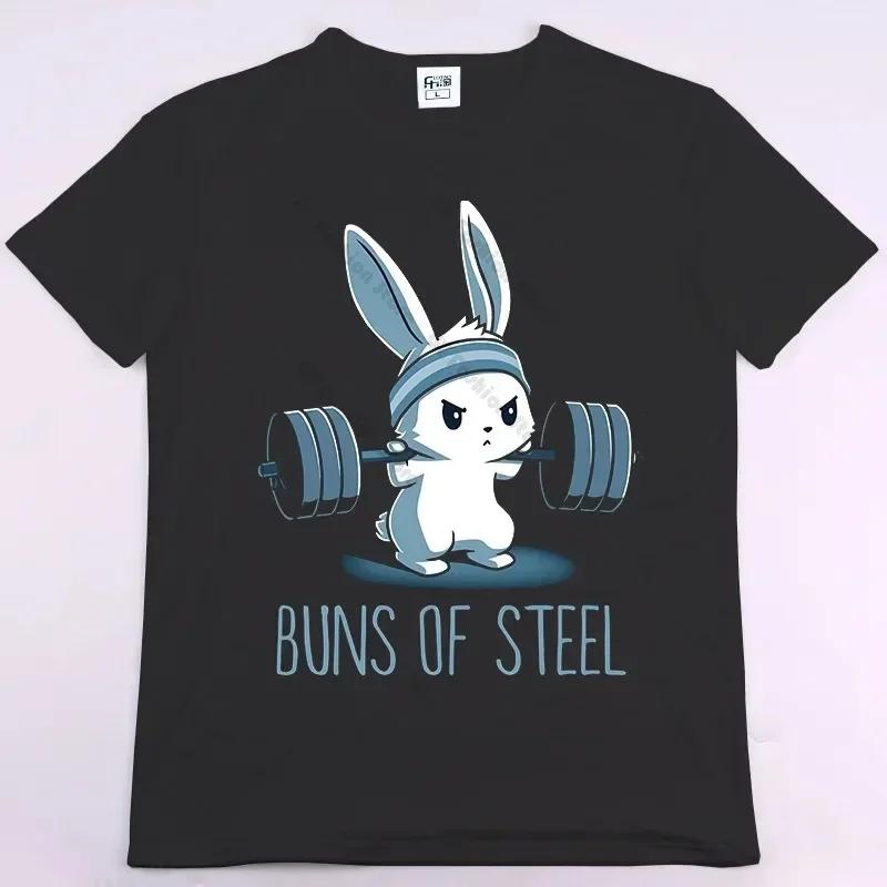 Футболка с круглым вырезом BUNS OF STEEL Rabbit Fitness Funny Gym Rat Bodybuilding унисекс повседневная футболка с коротким рукавом большого размера унисекс