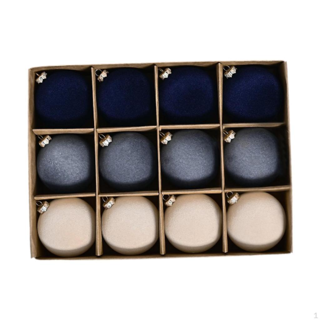 12 предметов - Украшения, Флокированные рождественские украшения, Разбитые декоративные шары