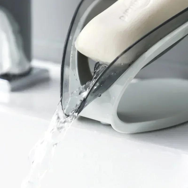 Коробка для мыльницы на присоске для ванной комнаты, держатель для мыла для душа со сливом, портативный лоток для мыла в форме листа для унитаза, поднос для мыла для стирки