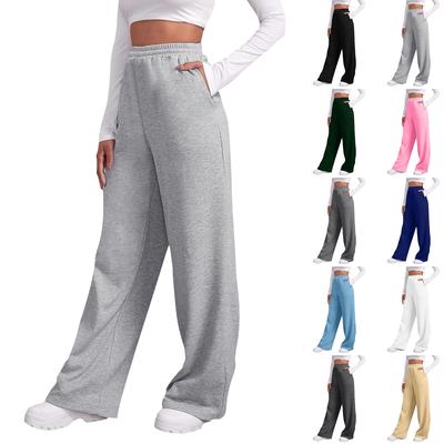 Женские зимние спортивные штаны, однотонные повседневные брюки, женские флисовые спортивные штаны, широкие прямые брюки
