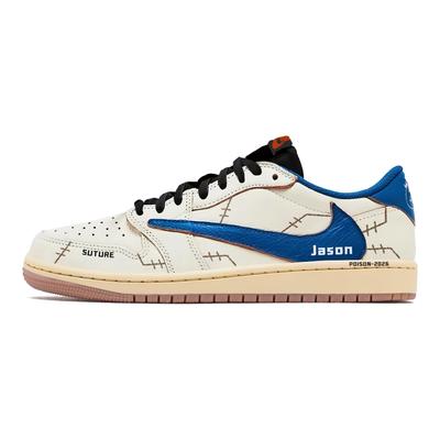 Travis Scott x Air Jordan 1 Travis Scott X AJ1 Низкие винтажные баскетбольные кроссовки Унисекс Белый Синий DZ4137-700(Team1381-C)