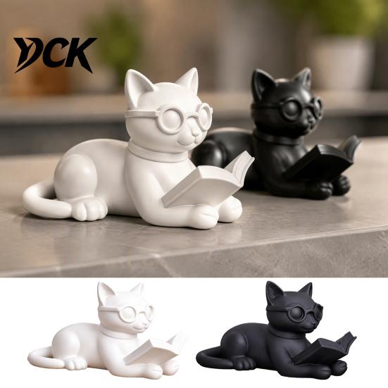 Маленькие настольные украшения 3D-печатная фигурка читающего кота, Декоративная статуэтка с очками, Современные настольные аксессуары, Креативное животное-настольное украшение